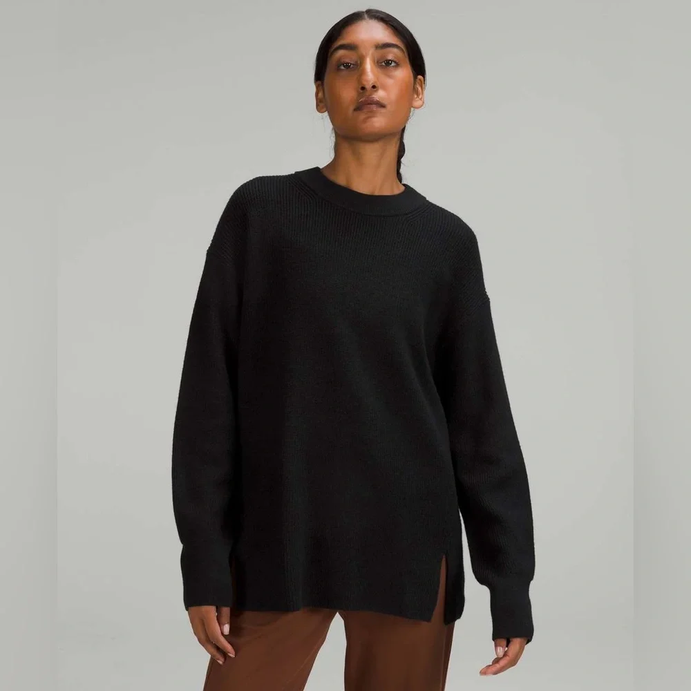 Lululemon Merino Wool Blend Ribbed Crewneck Sweater Black 10